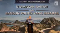 Ketua Umum Partai Demokrat Susilo Bambang Yudhoyono menyampaikan pidato politiknya dalam acara HUT Ke-17 Partai Demokrat di Jakarta, Senin (17/9). Acara itu digelar dengan tema Utamakan Rakyat dan Bangun Politik Yang Beradab. (Merdeka.com/Iqbal S Nugroho)