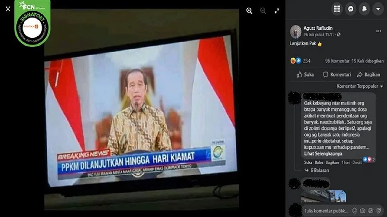 Gambar Tangkapan Layar Kabar tentang PPKM Diperpanjang hingga Hari Kiamat (sumber: Facebook).