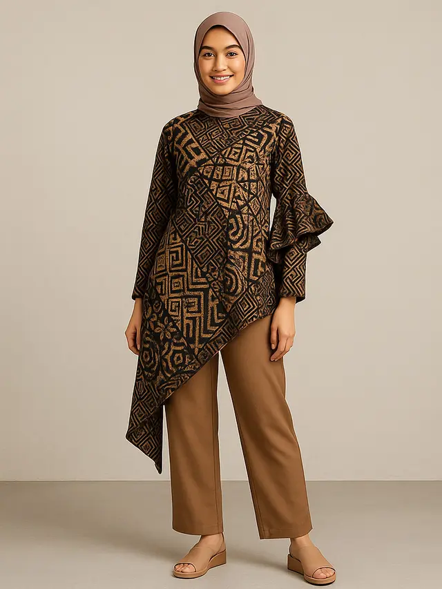 Model Baju Batik Lengan Ruffle Kekinian di 2025/Ilustrasi gambar oleh AI