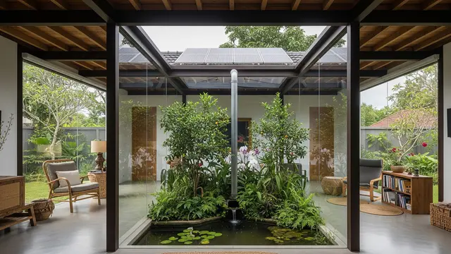 Model Rumah Modern Kaca dengan Taman Indoor Atrium/ Ilustrasi AI