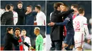 Pelatih baru Paris Saint-Germain (PSG), Mauricio Pochettino, menghampiri para pemain PSG usai peluit panjang berbunyi. Pria asal Argentina ini tampak begitu hangat dengan anak asuhnya.