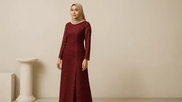 Rekomendasi Gamis Brokat Belah Samping yang Sedang Tren di 2025/Ilustrasi gambar oleh AI