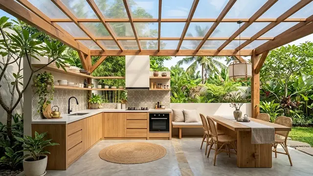 Ide Dapur Semi Outdoor dengan Atap Transparan (AI Generated)