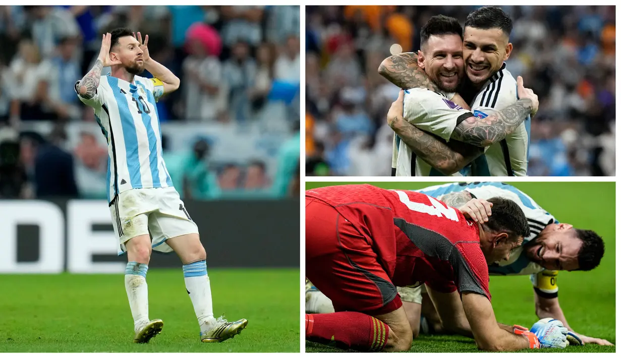 Argentina berhasil melangkah ke babak semifinal Piala Dunia 2022 setelah menyingkirkan Belanda lewat babak adu penalti dengan skor 4-3 pada Sabtu (10/12/2022) dini hari WIB. Kemenangan itu tak lepas dari peran Lionel Messi yang berhasil menyumbangkan satu gol, satu assit, dan sukses melesatkan tendangan penalti pertama bagai Argentina di babak tos-tosan. Berikut ini ragam selebarsi La Pulga saat tendang Belanda dari Piala Dunia 2022. (Foto Kolase: AP dan AFP)