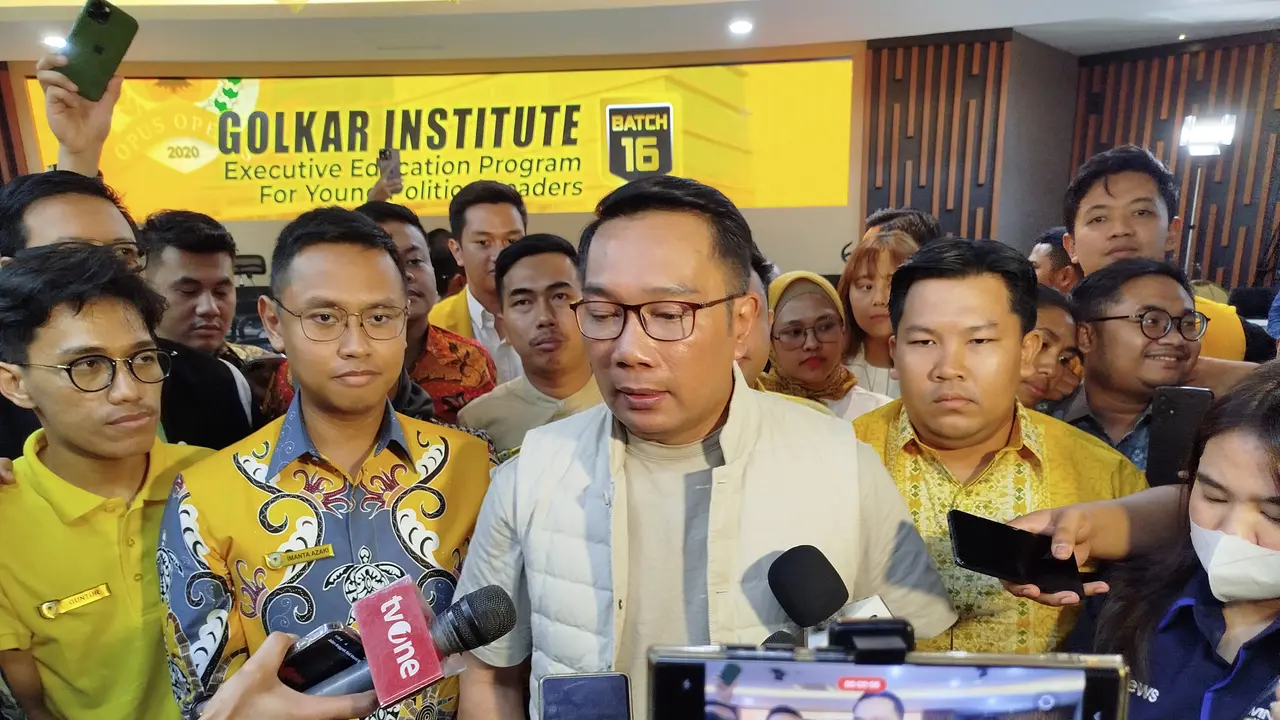Bakal calon gubernur Jakarta Ridwan Kamil di Golkar Institute, Jakarta, Jumat (30/8/2024). (Liputan6.com/Ady Anugrahadi)