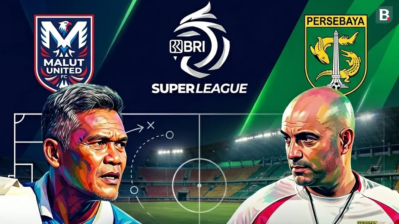 Duel pelatih Malut United vs Persebaya di BRI Super League. (Bola.com/Gemini)