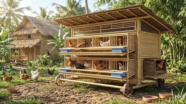 Model Kandang Ayam Bambu Modern Sirkulasi Udara Maksimal. AI