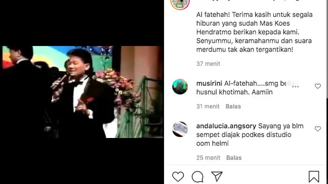 Koes Hendratmo Meninggal Dunia, Helmy Yahya: Selamat Jalan MC Terbaik Indonesia. (instagram.com/helmyyahya)