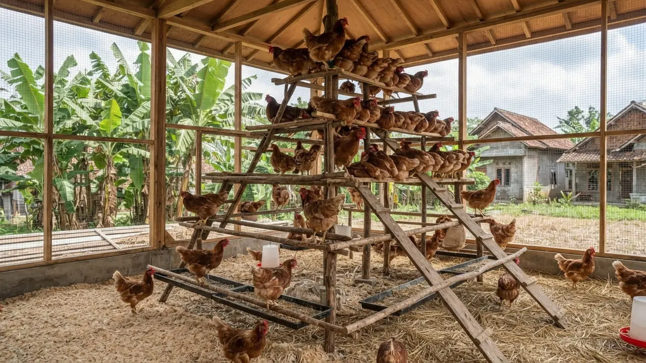 Model Kandang Ayam dengan Tempat Bertengger Bertingkat