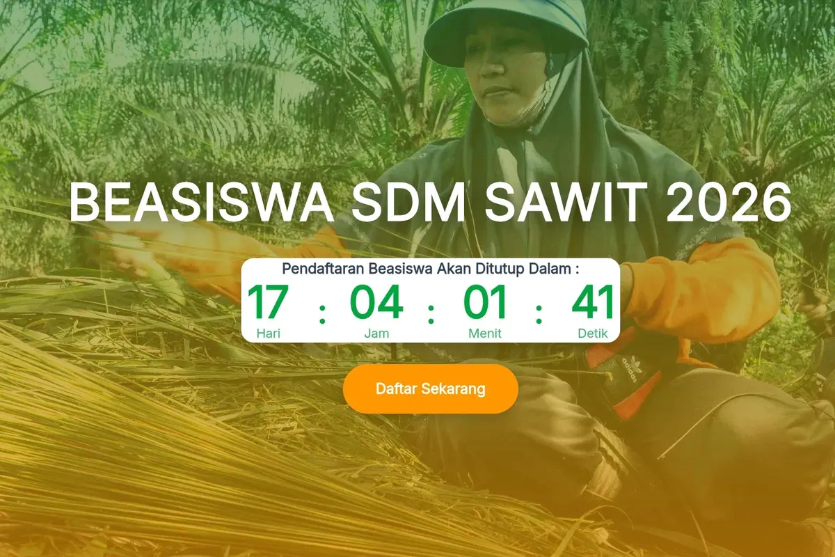 Badan Pengelola Dana Perkebunan (BPDP) membuka pendaftaran Program Beasiswa SDM Sawit Tahun 2026.