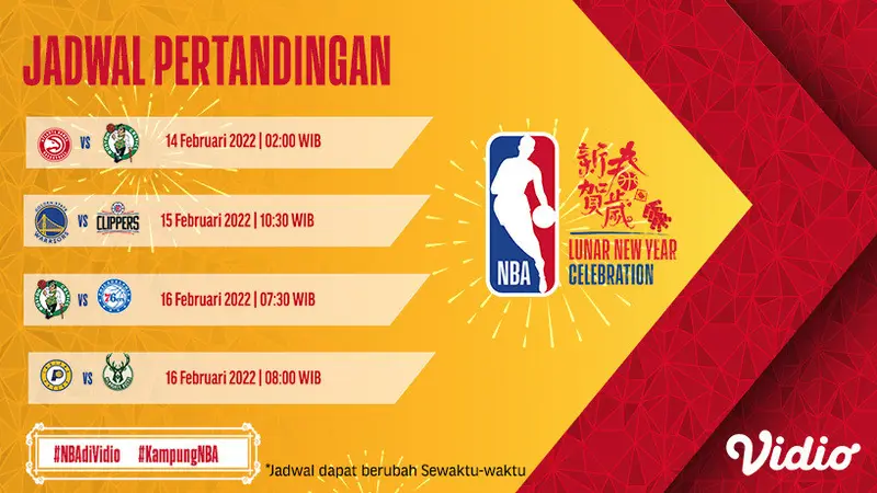 Link Live Streaming NBA 2021/2022 Matchweek 18 di Vidio, 14-16 Februari 2022